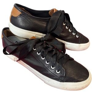 Frye Womens Ivy Black Low Ribbon Lace Pebbled Leather Sneakers Sz 9 Coquette